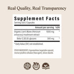 Real Mushrooms Lions Mane Mushroom Cognition (120 Capsules) Lions Mane Mushroom Powder Extract Capsules | Brain Supplement, Brain Vitamins, Focus Supplement