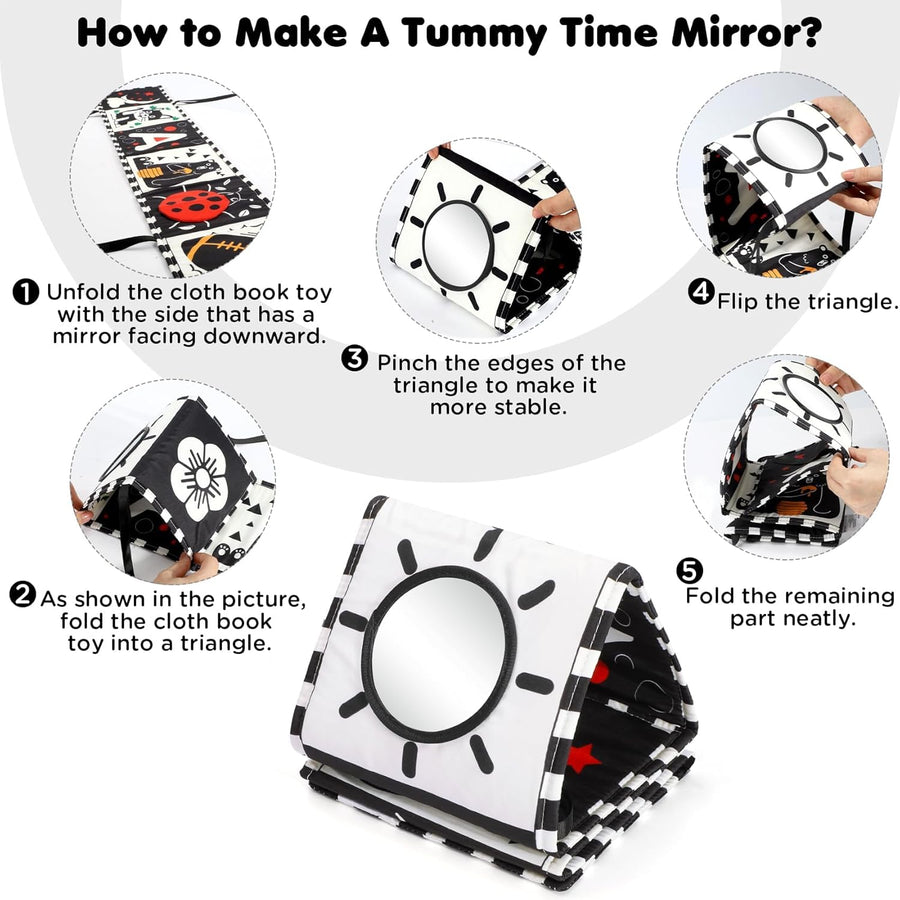 URMYWO Black and White Baby Toys, Tummy Time High Contrast Newborn Toys 0-3 Months, Soft Baby Book, Visual Stimulation Montessori Sensory Infant Toys 0-6-12 Months, Shower Gift for Boys Girls