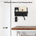 Wall Key Holder with Shelf, Hooks for Bags & Coats, Paulownia Wood, 9.8 x 6.7 x 4.2