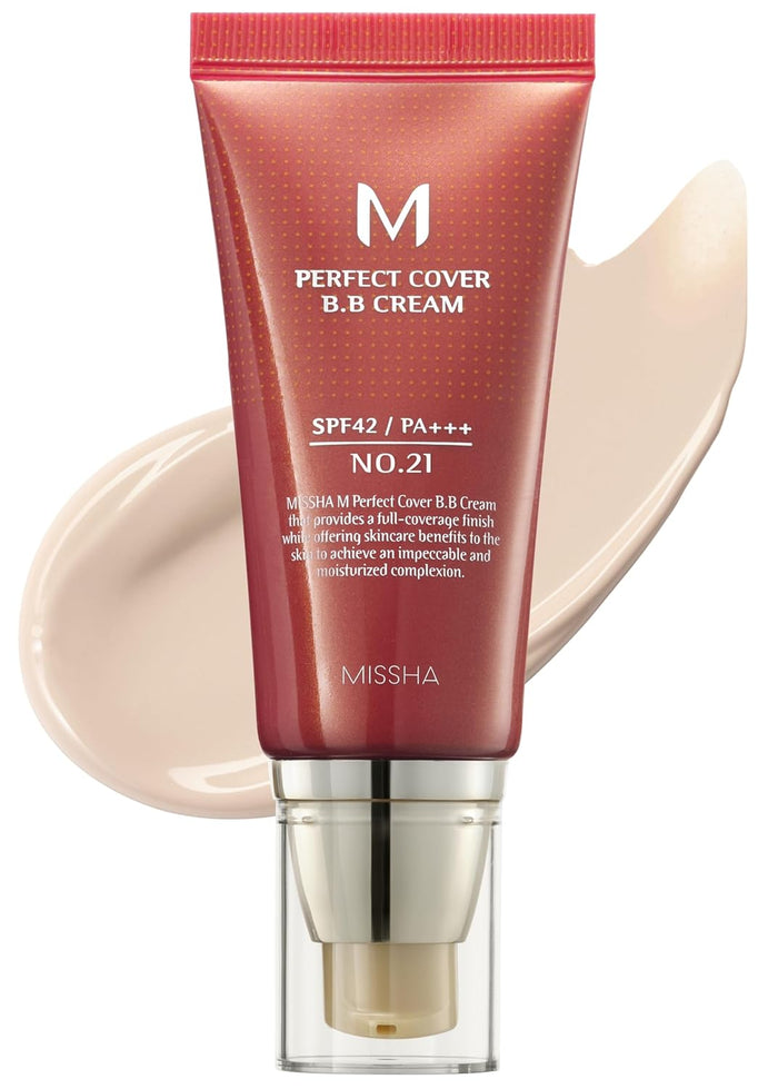 MISSHA M Perfect Cover BB Cream No.21 Light Beige SPF 42 PA+++ 1.69oz Tinted Moisturizer
