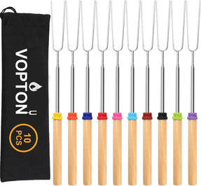10 Pcs Marshmallow Roasting Sticks for Fire Pit Long 32Inch, Smores Sticks Skewers, Smores Kit for Fire Pit, Premium Telescoping Hot Dog Roasting Sticks for Campfire Accessories Outside Camping VOPTON