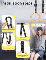 GHB 1.25" Olympic Rings Wooden Gymnastic Rings - Adjustable Straps, Workout Rings for Bodyweight Fitness
