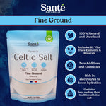 Sante Naturelle Celtic Salt Organic Fine Ground - 1.1lb (18oz) Unrefined French Mineral Sea Salt Organic, Rich in 82+ Minerals, 100% Natural & Hand Harvested Sal Celtica