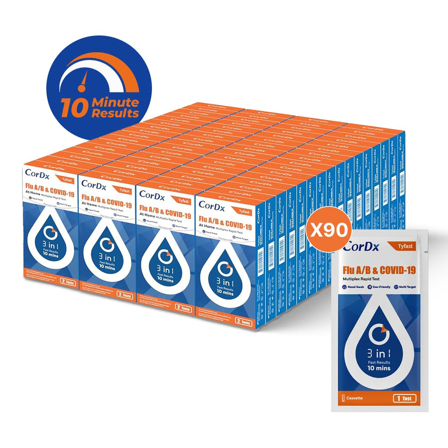 CorDx TyFast Flu A/B & COVID-19 Multiplex Rapid Test Kit 90-Pack