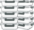 10 Packs 30 oz Glass Meal Prep Containers,Glass Food Storage Containers with Lids,Airtight Lunch Bento Boxes,Microwave,Freezer and Dishwasher,Gray