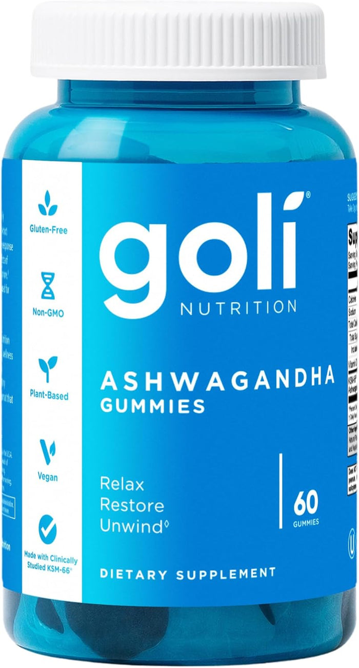Goli Ashwagandha & Vitamin D Gummy - 60 Count - Mixed Berry, KSM-66, Vegan, Plant Based, Non-GMO, Gluten-Free & Gelatin Free Relax. Restore. Unwind, Pack of 1