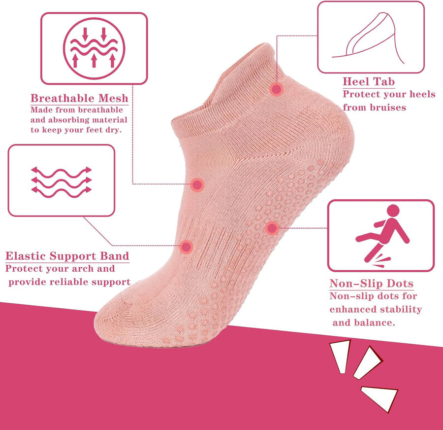 Loudashuaiqi Grip Pilates Socks for Women, Non-Slip Athletic Yoga Socks
