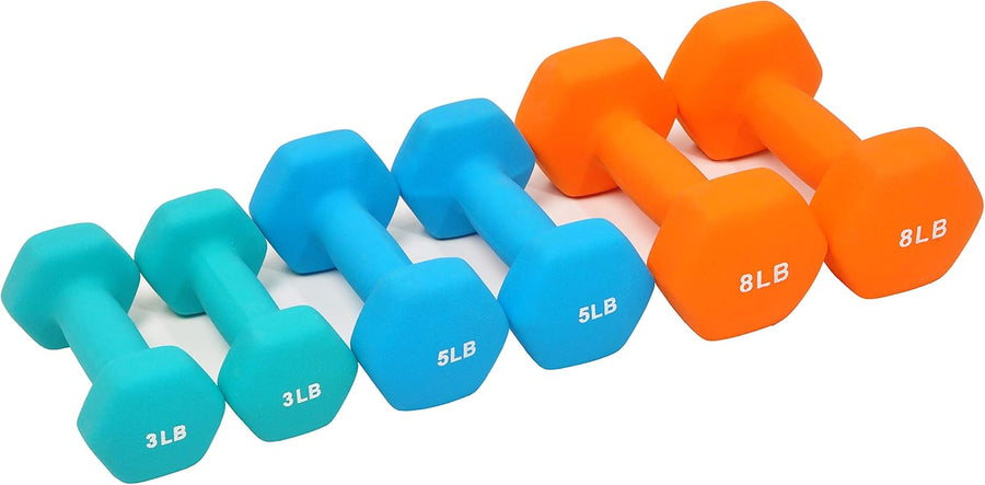 Fitvids Set of 6 Neoprene Dumbbell Hand Weights with Rack: 3/5/8 lbs Pairs