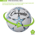 Champion Sports Viper Soccer Ball – Sizes 3, 4, 5 – Soft Touch TPU Cover, Durable Butyl Bladder, Youth & Adult Training Ball for Indoor & Outdoor Play, Multi-Color Design