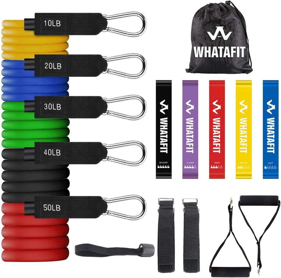 WHATAFIT Resistance Bands Set - 5 Levels, Handles, Straps, Anchor for Home Gym