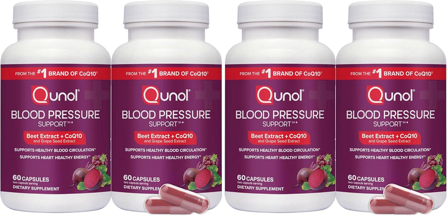 Qunol Blood Pressure Support, 3 in 1 Beets + CoQ10 + Grape Seed Extract, Beet Root Capsules that Supports Healthy Blood Circulation & Heart Healthy Energy, 60 Count (Pack of 1)