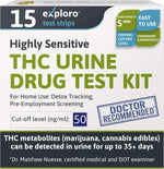 Exploro THC Tests for Home Use, Marijuana Drug Test Kit for Urine, 15 Pack, 50 ng/ml Cutoff Level