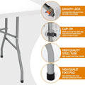 6ft Folding Table - Heavy Duty Portable Table for Parties, Camping & BBQs, Folds in Half for Easy Storage, No Assembly Required, White