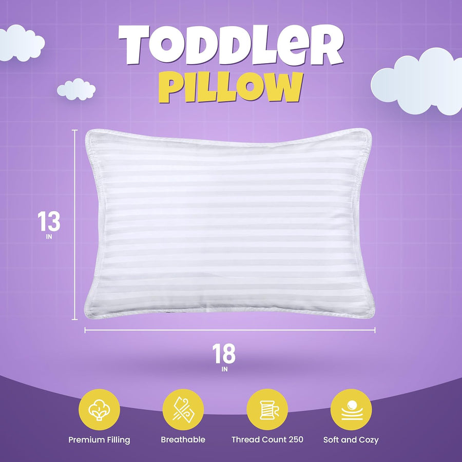 Utopia Bedding Toddler Pillow (White, 2 Pack), 13x18 Pillows for Sleeping, Soft and Breathable Cotton Blend Shell, Small Kids Pillow Perfect for Toddler Bed and Travel (Intended for Age 2 and up)