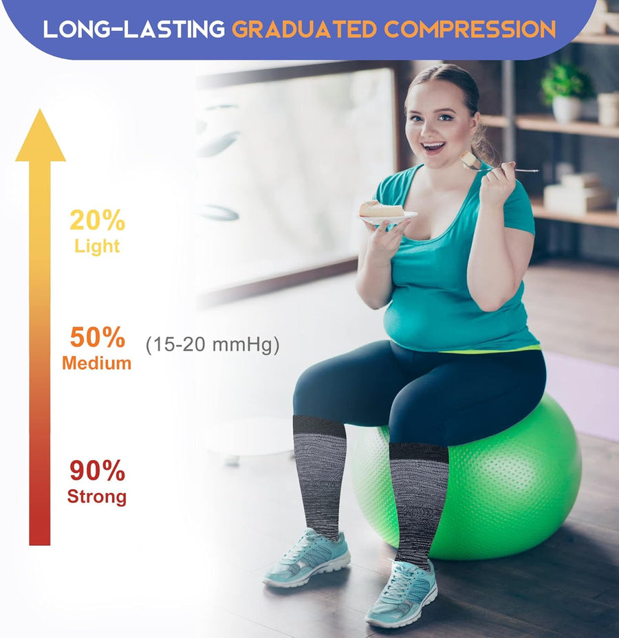 LEVSOX 15-20 mmHg Knee High Compression Socks for Women and Men Plus Size Wide Calf