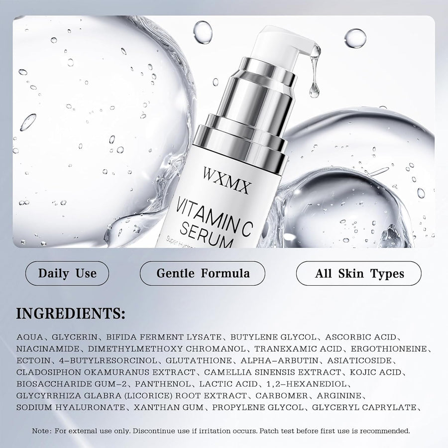 Super Vitamin C Face Serum for Mature Skin: All-in-One Hydrating Anti-Aging Formula by Vitamin C, Hyaluronic Acid, Caffeine-Firming, Lifting, Targets Dark Spots, Wrinkles, 1 fl oz (Pack of 1)