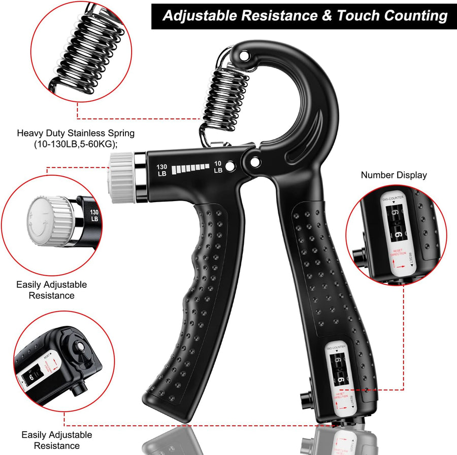 Hand Grip Strengthener 2 Pack - Adjustable Resistance 10-130 lbs, Forearm Exerciser for Muscle Building & Injury Recovery