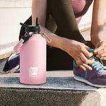 Insulated Water Bottle | Thickened Stainless Steel Vacuum Metal Thermos | Portable Sports Half Gallon Large Water Jug for Gym and Hiking with Straw, Carrier Bag, Handle Strap | BPA-Free 64 oz