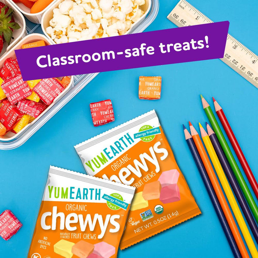 YumEarth Organic Chewys Fruit Flavored Candy Chews - Allergy Friendly, Gluten Free, Non-GMO, Vegan, No Artificial Dyes - Assorted Flavors, 7.5 oz.