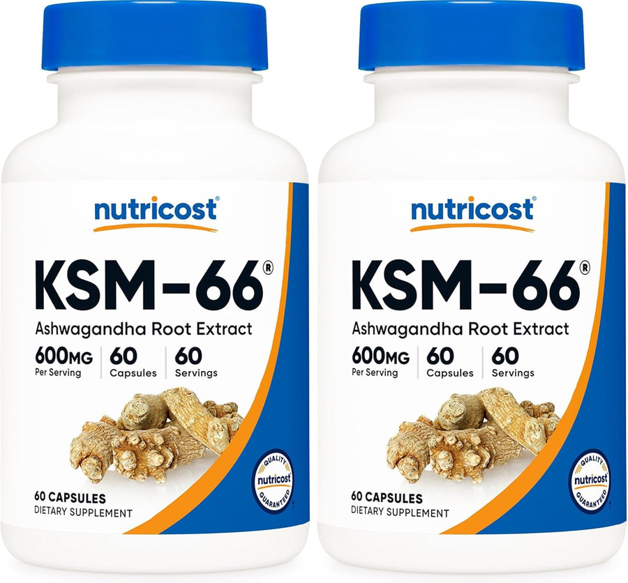 Nutricost KSM-66 Ashwagandha Root Extract 600mg, 60 Veggie Caps - 5% Withanolides - with BioPerine - Full-Spectrum Root Extract