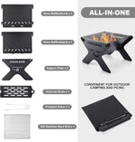 Odoland Camping Campfire Grill, Portable Folding Charcoal Grills, Backpacking BBQ Grill, Heavy Duty Firepit Grill with Carry Bag for Outdoor Cooking, Bonfire, Patio, Backyard