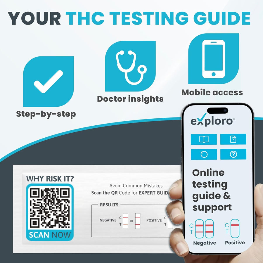 Exploro THC Tests for Home Use, Marijuana Drug Test Kit for Urine, 15 Pack, 50 ng/ml Cutoff Level