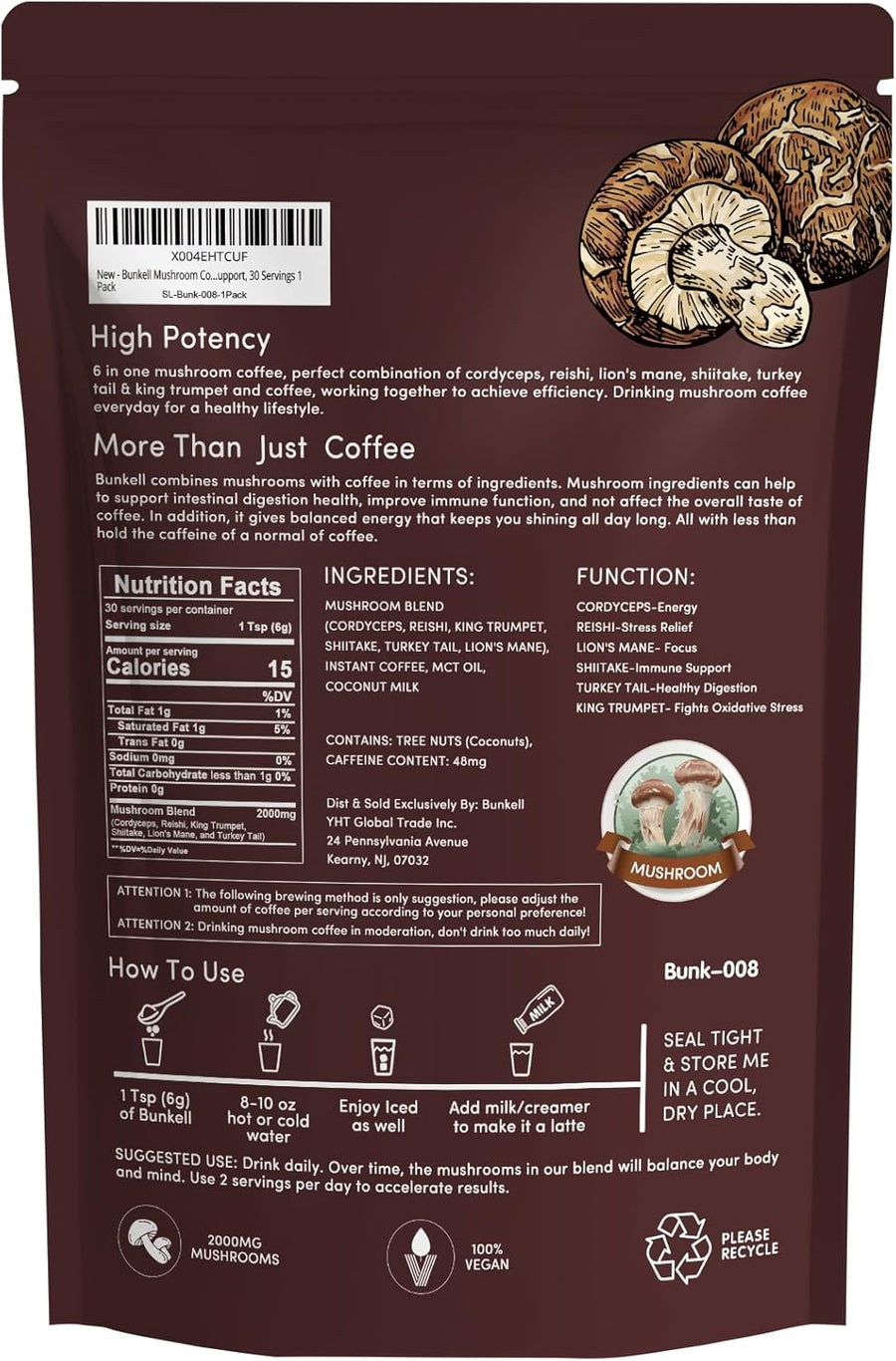 Mushroom Coffee Blend with 6 Adaptogenic Mushrooms for Energy and Immune Support
