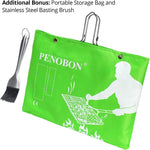 Fish Grilling Basket, Folding Portable Stainless Steel BBQ Grill Basket for Fish Vegetables Shrimp with Removable Handle, Come with Basting Brush and Storage Bag