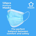 Litepak 125-Pack Premium Disposable Face Masks with Comfort Earloops Blue
