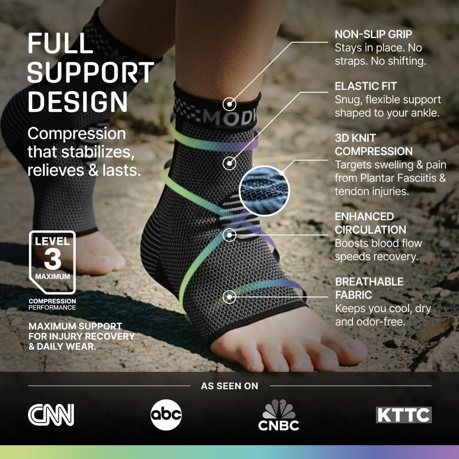 Modvel Ankle Brace for Women & Men - Compression Ankle Sleeve & Foot Brace, Right Left Ankle Support for Sprained Ankle, Achilles Tendonitis, Plantar Fasciitis Relief, Running Basketball Soccer