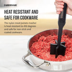 FARBERWARE Nylon Meat and Potato Masher – 5-Blade Ground Meat Chopper, Heat-Resistant to 450°F, Safe for Nonstick Cookware, Ergonomic Handle, 10-Inch, Dishwasher-Safe, Black