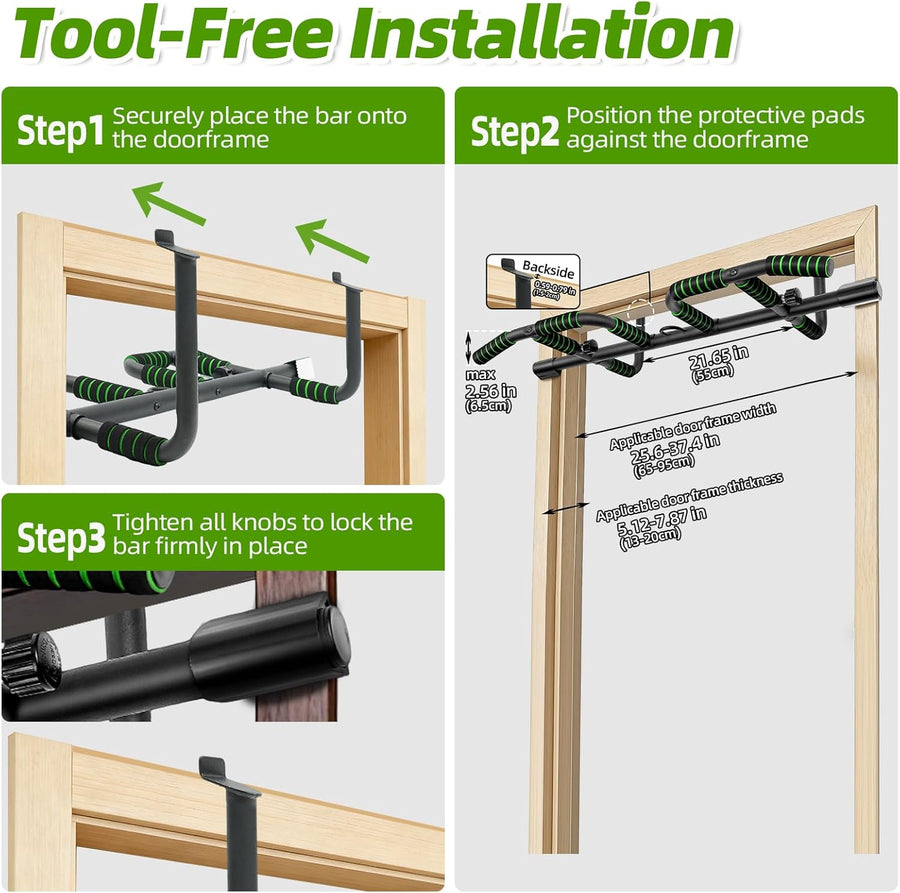 VBSD Upgrade Doorway Pull Up Bar, Ergonomic Grips, 440 Lbs Capacity