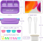 QQKO Bento Lunch Box for Kids Girls Boys, Toddler Kids Lunch Boxes for School, Lunch Containers for Adults with 4 Compartments, Sauce Container, Utensils, Food Picks and Muffin Cups, Purple