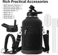 Insulated Water Bottle | Thickened Stainless Steel Vacuum Metal Thermos | Portable Sports Half Gallon Large Water Jug for Gym and Hiking with Straw, Carrier Bag, Handle Strap | BPA-Free 64 oz
