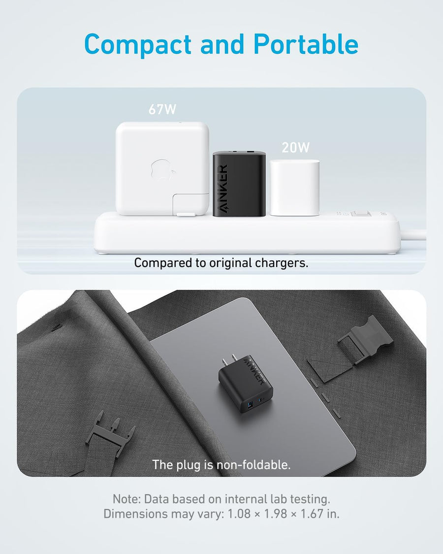 Anker iPhone 17/16 Charger, 2-Pack 20W Fast USB C Charger Block, for iPhone 16/16 Pro Max/15 Series/iPad Pro and More (Black, 2 Pack & 2 Cable)