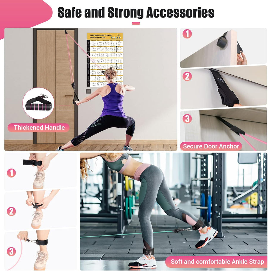 Resistance Bands with Handles for Women - 5 Levels, Yoga, Pilates, Therapy