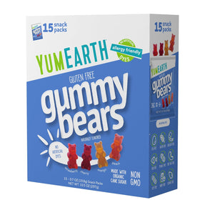 YumEarth Organic Gummy Bears - Fruity Gummy Candy Snack Packs, Gluten Free Snacks for Kids - Allergy Friendly, Non-GMO, No Artificial Dyes - Assorted Flavors, 10.5 oz. (Pack of 15)