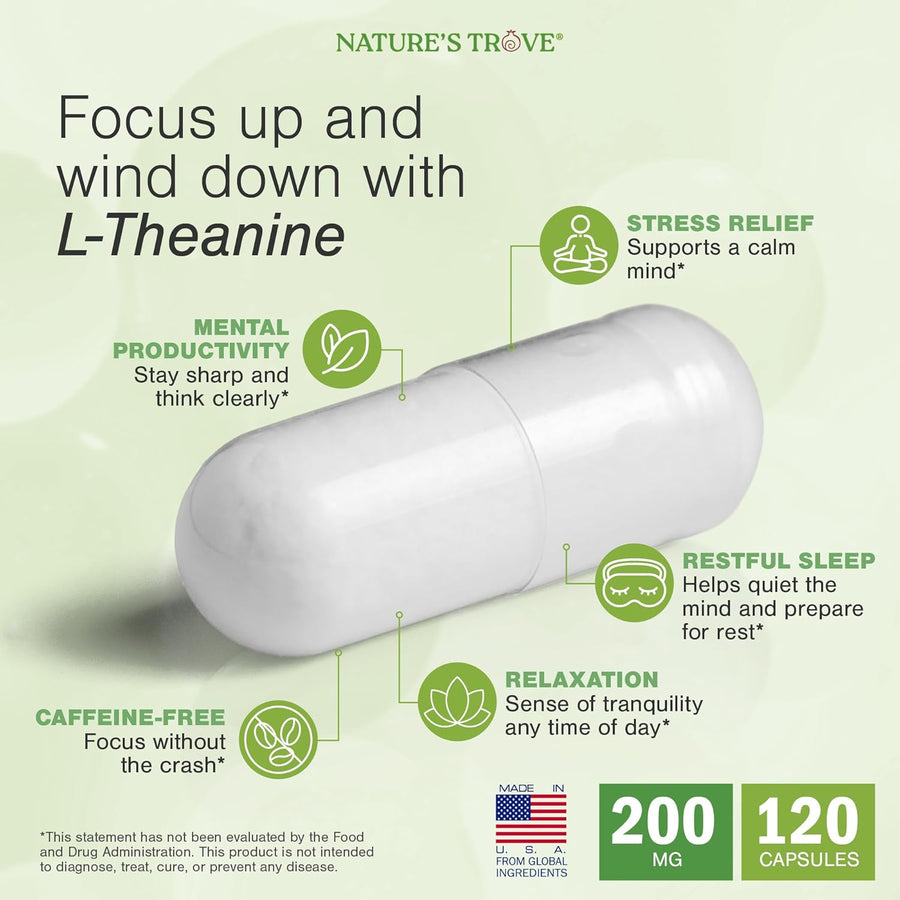 Nature's Trove L-Theanine 200mg 120 Vegetarian Capsules