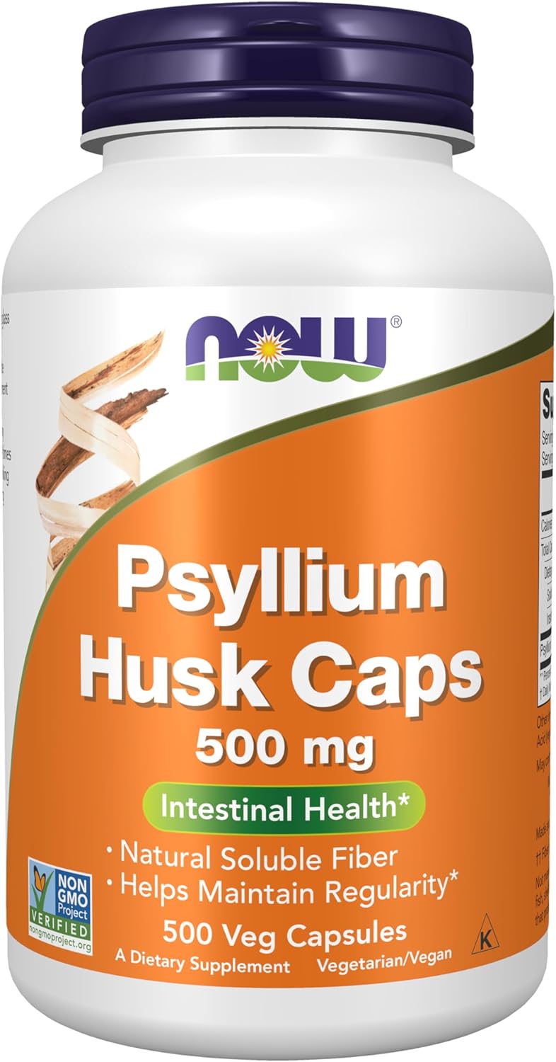 NOW Foods Supplements, Psyllium Husk Caps 500 mg, Non-GMO Project Verified, Natural Soluble Fiber, Intestinal Health*, 200 Veg Capsules