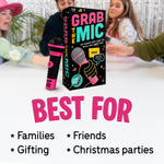 Lucky Egg Official Grab The Mic – Family Karaoke Board Game w/Foam Mic, 8+ Ages, 2-10 Players - Games for Bad Singers w/ 240 Lyrics (120 Cards) (First Edition)