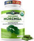 PURA VIDA MORINGA Organic Moringa Capsules, Pure Moringa Leaf Powder Single Origin for Energy, Metabolism & Immune Support, 120ct, 500mg Caps