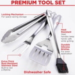 Alpha Grillers Grilling Accessories - Grilling Gifts for Men - BBQ Accessories Grill Tools Set with Spatula, Fork, Brush & Tongs - Outdoor Barbecue Utensils Gifts for Men Dad Him Boyfriend