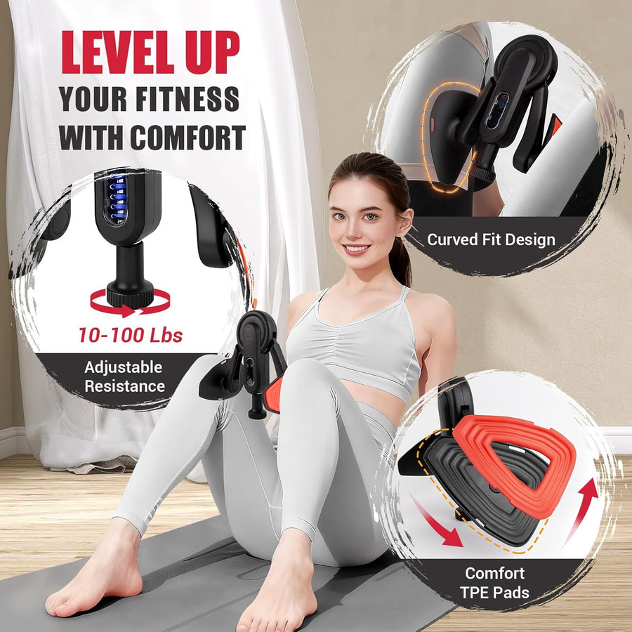 Adjustable Thigh Trainer for Women, 10-100lb Resistance Exerciser with Leg Band & Poster
