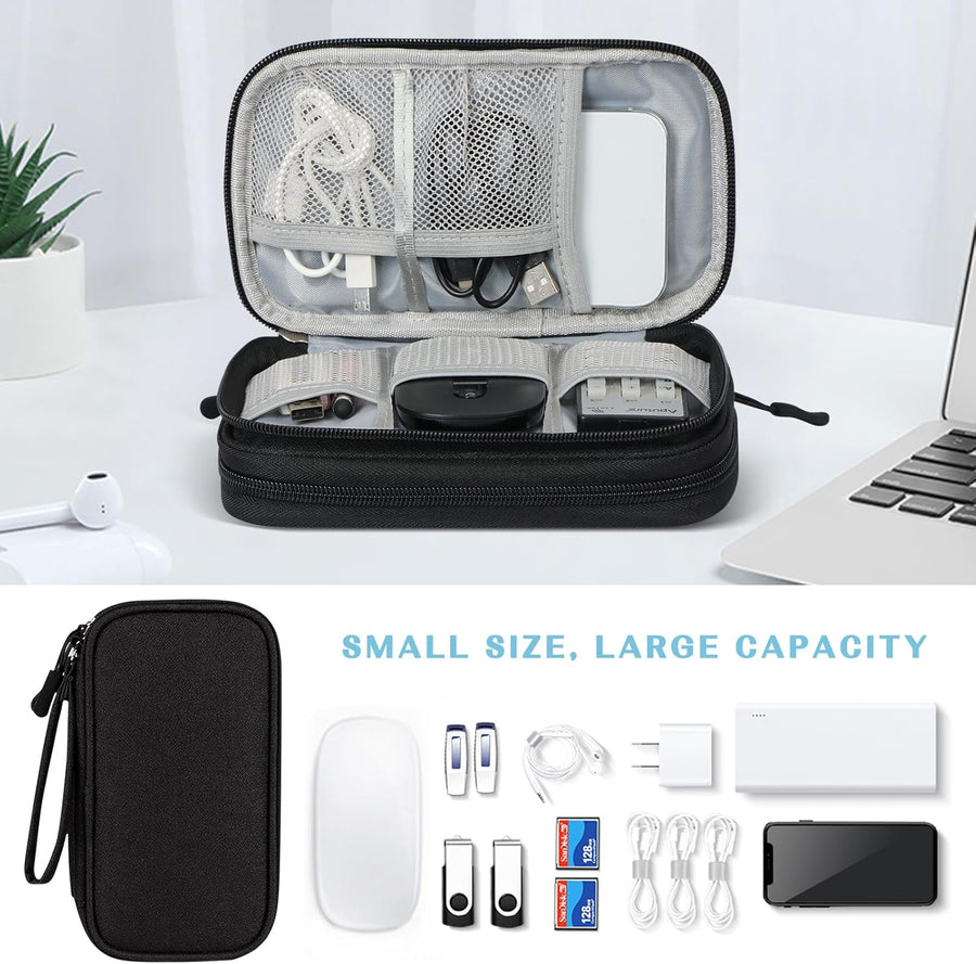 FYY Travel Cable Organizer Pouch Electronic Accessories Carry Case Portable Waterproof Double Layers All-in-One Storage Bag for Cord, Charger, Phone, Earphone Black