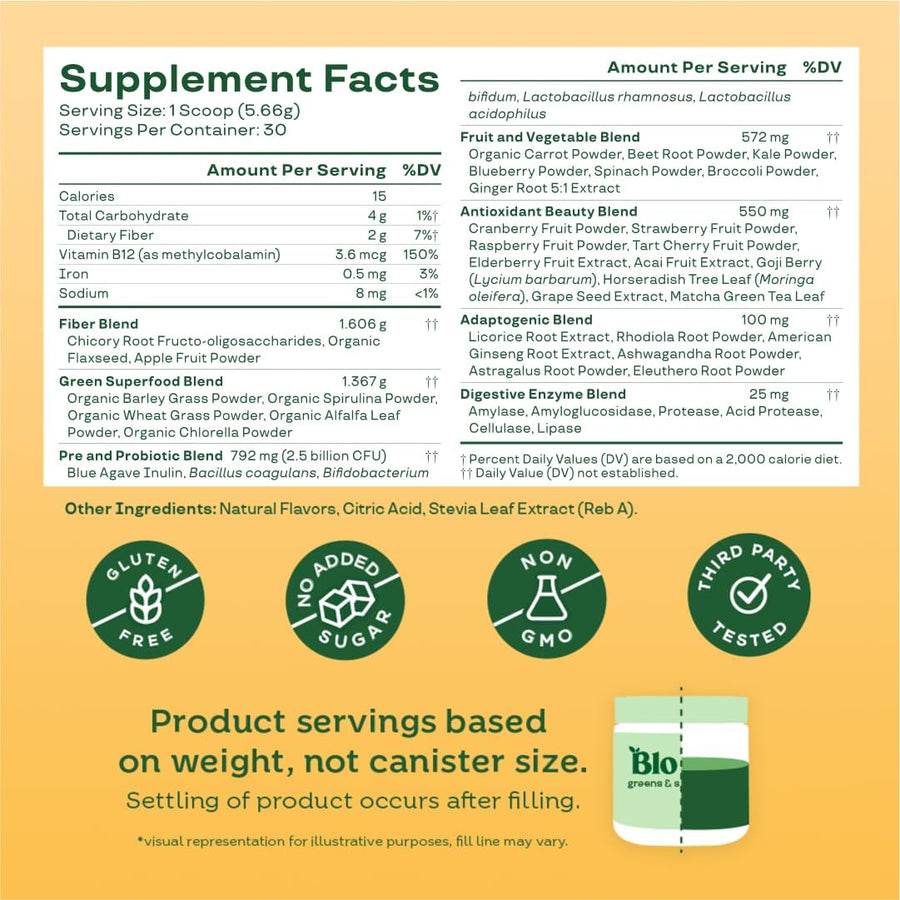 Bloom Nutrition Superfood Greens Powder with Probiotics, Prebiotics, and Digestive Enzymes for Gut Health