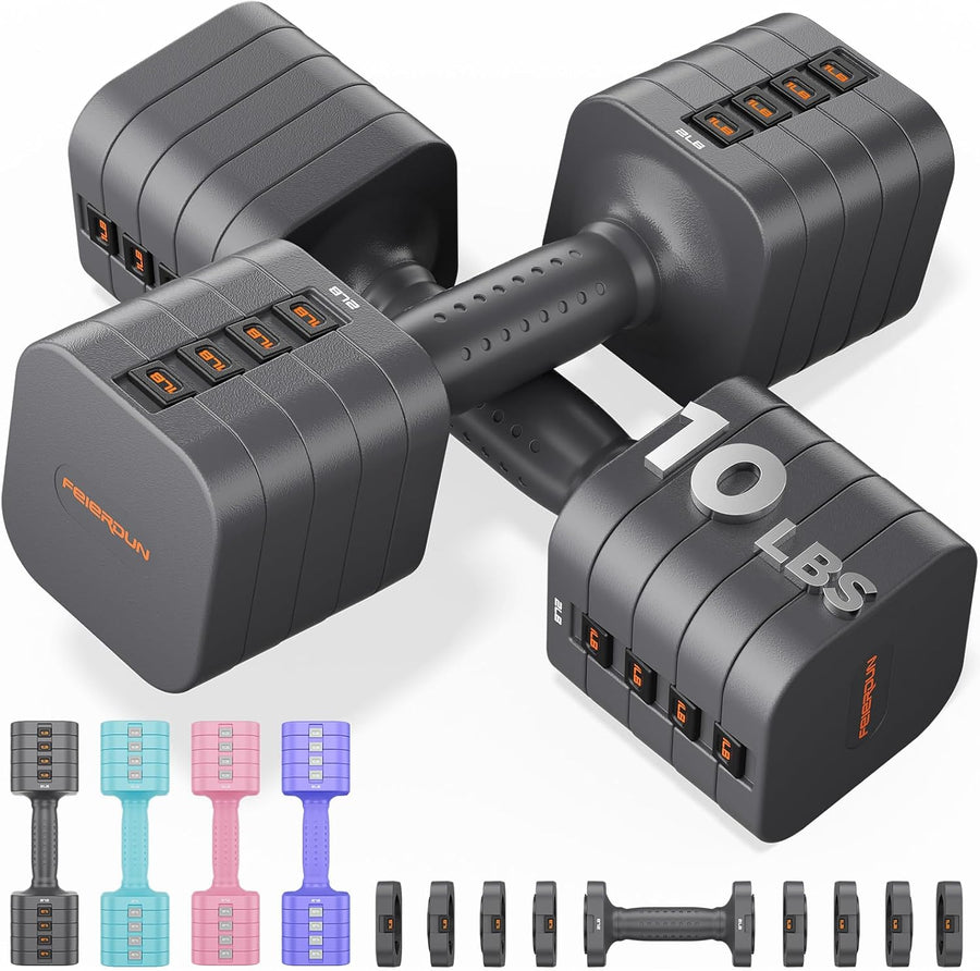 FEIERDUN 5-in-1 Adjustable Dumbbell Set, 12LBS/20LBS Hand Weights for Home Gym