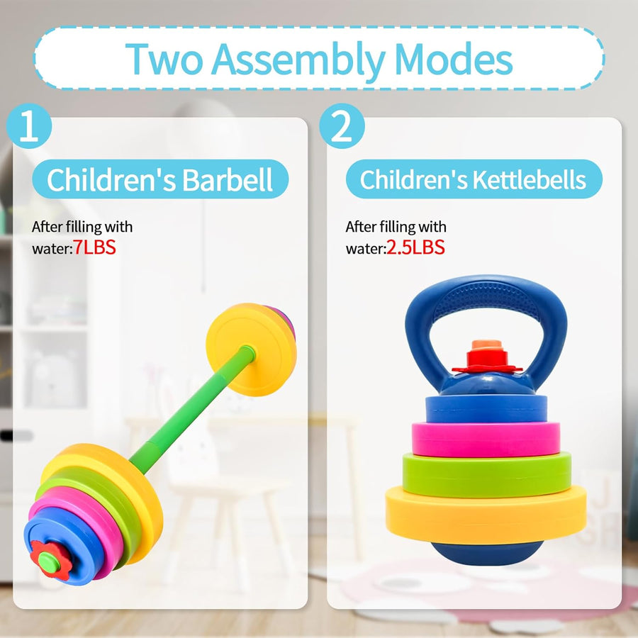 3-in-1 Adjustable Kids Fitness Set with Barbell, Kettlebell & Water Bottle