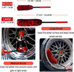 Professional 4 Pack Long Handle Wheel Brush Kit for Cleaning Wheel and Tire- 2X Soft Wheel Cleaning Brush, Detailing Brush and Stiff Tire Brush, Bendable& Durable Wheel Rim Cleaner Brush Set