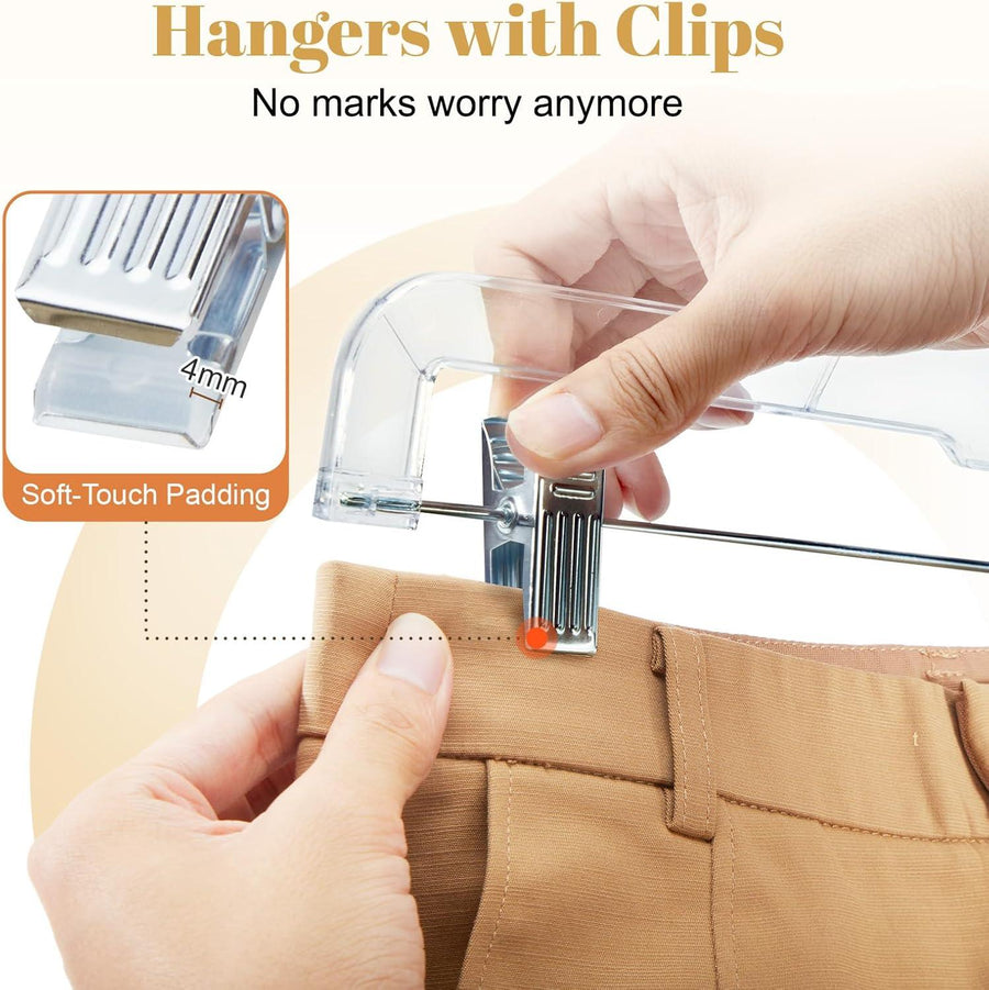 HOUSE DAY 12-Pack 14" Clear Plastic Skirt Hangers with Clips & Swivel Hook