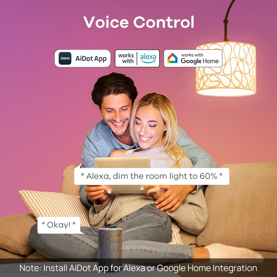 Linkind Smart Light Bulbs, Smart Bulb That Work with Alexa & Google Home, LED Light Bulbs Color Changing, 104 Preset Scene, Music Sync, A19 E26 2.4GHz RGBTW WiFi Bluetooth Light Bulb 60W, 800LM, 4Pack